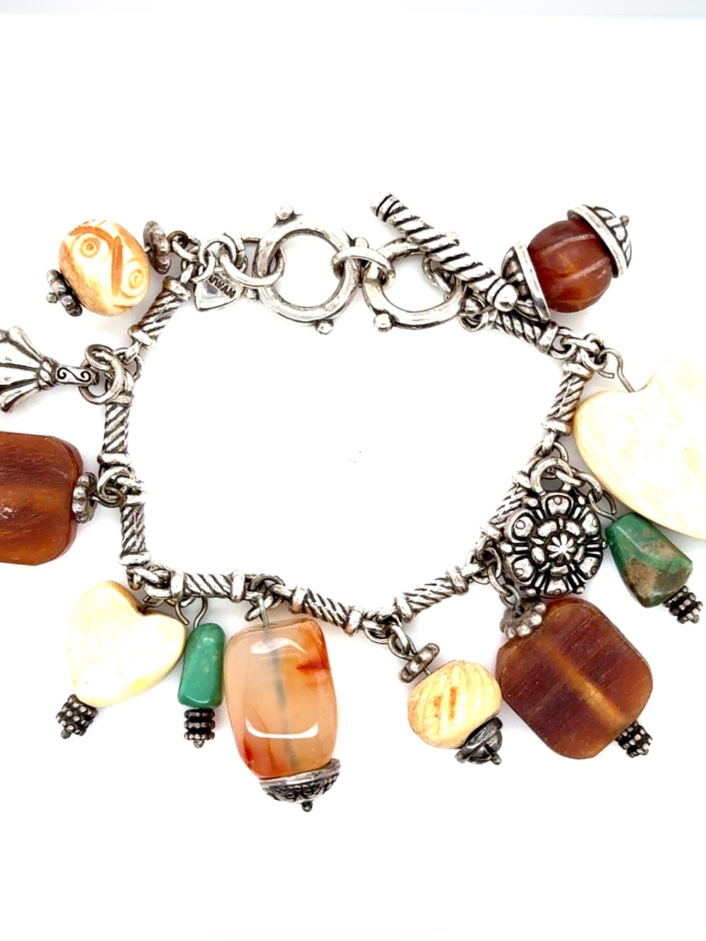 Brighton Multicolor Beaded‎ Charm Bracelet — Brown, Green, Cream